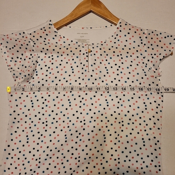 Van Heusen White Multicolor Polka Dot Cap Sleeve Blouse Size Small - Picture 4 of 6